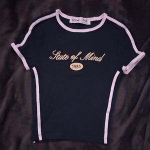 Navy Tee with Yellow 'State of Mind' Embroidery